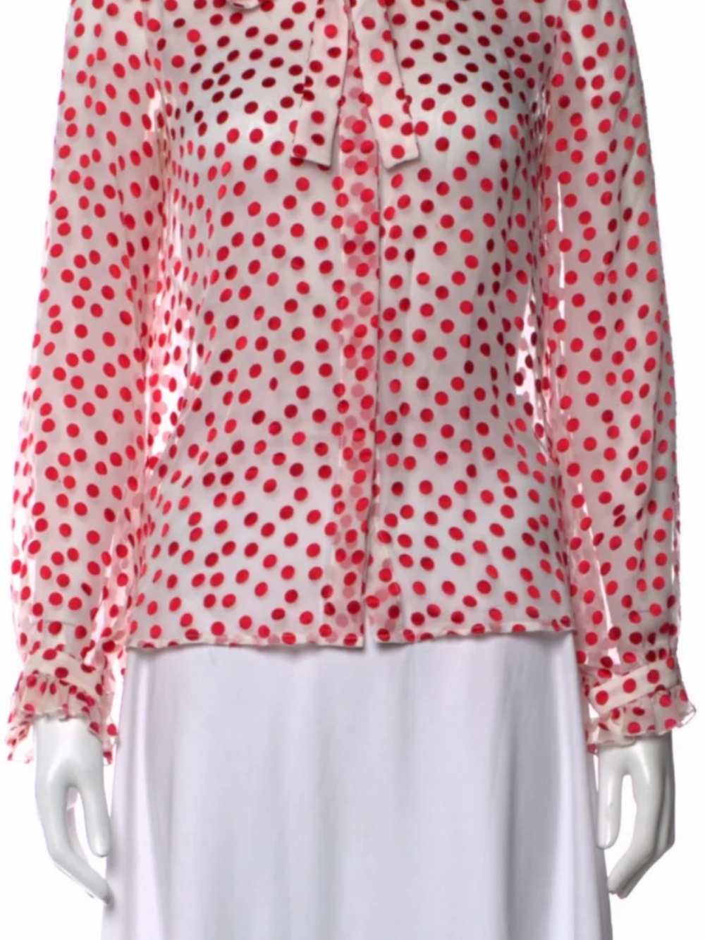 SALONI Cream Blouse with Red Polka Dots and Bow Tie 54% Silk/46% Rayon